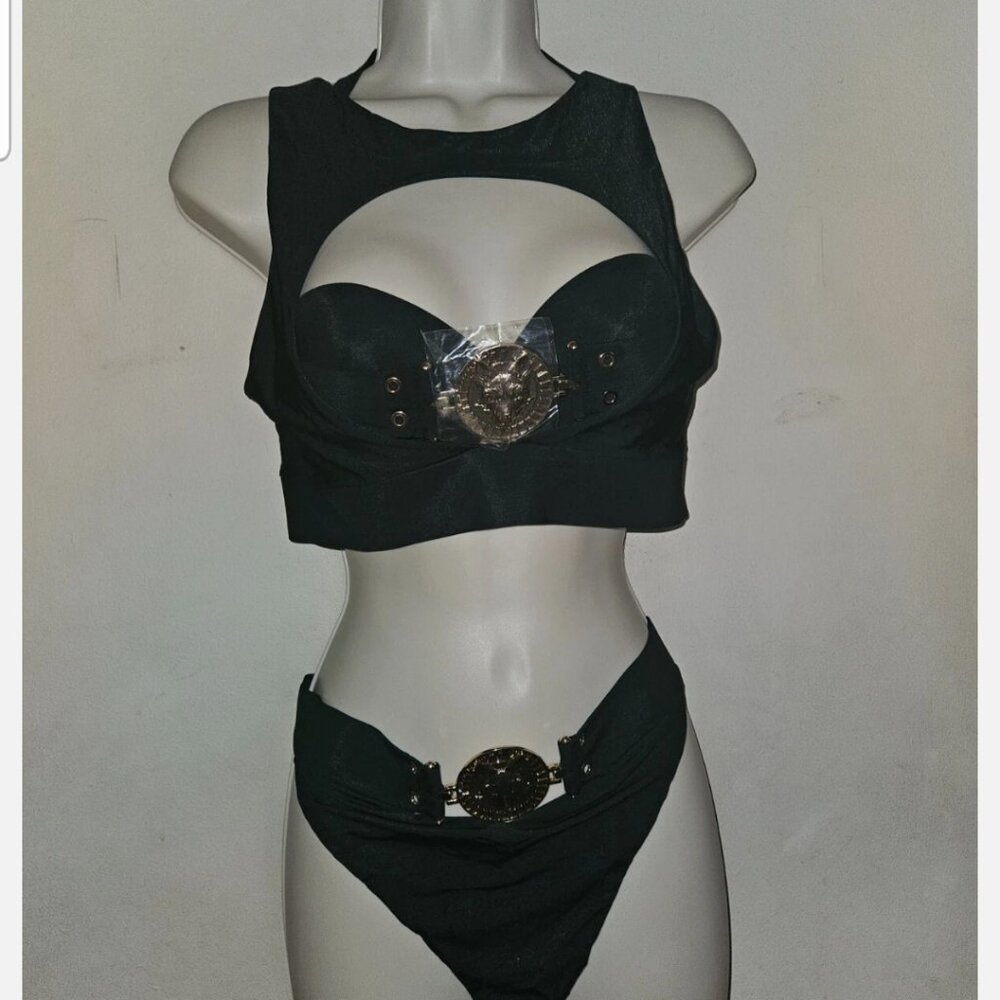 Honey Birdette 3-piece Brooklyn Black Bikini set 32D & Bikini Brief size M NWT